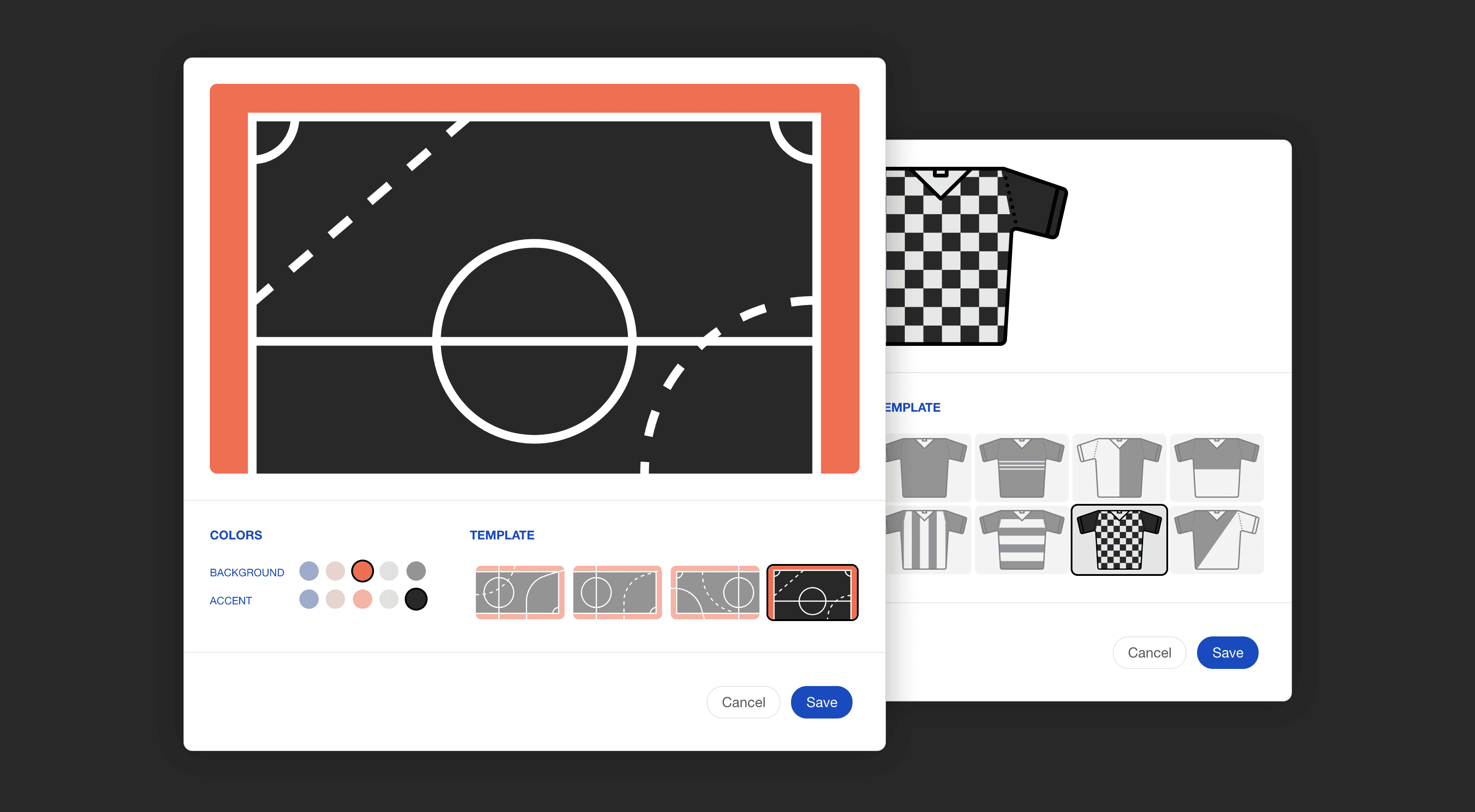 Venue and Kit customisation screens